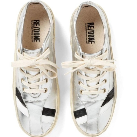 Re/Done 70s Low Top Striped Sneaker Metallic Silver Women’s 7 - Picture 11 of 11